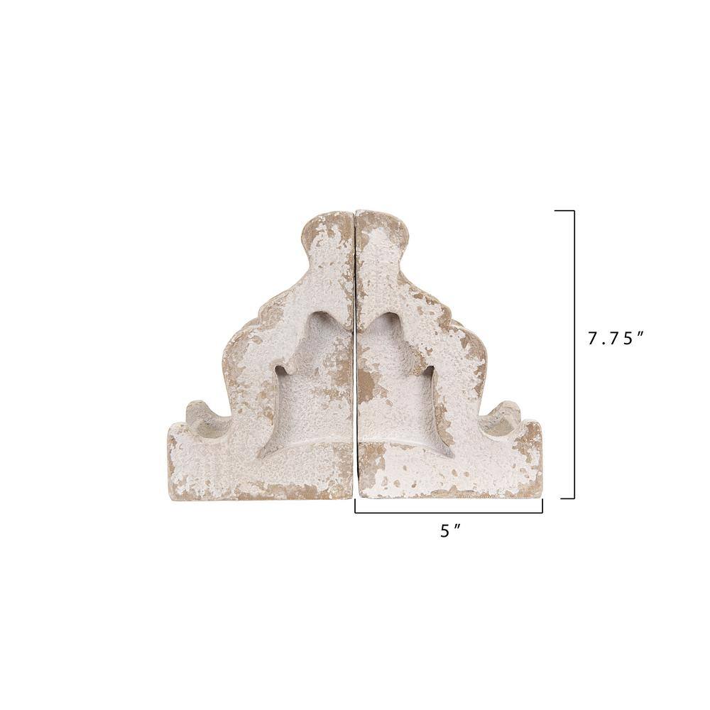 Storied Home Distressed White Magnesia Corbel Shaped Bookends (Set of 2 Pieces)