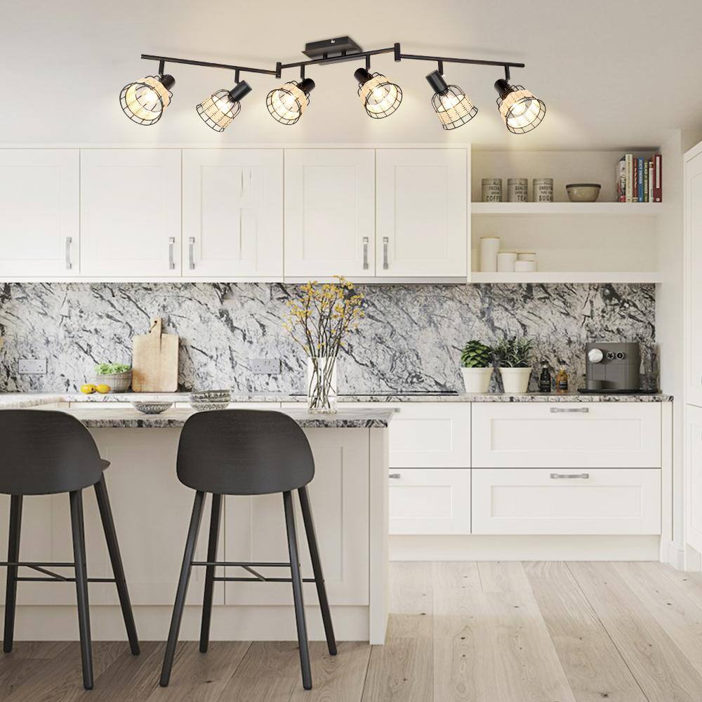 Depuley 4 ft. 6-Head Balck LED Hard Wired Track Lighting Kit with Step Head