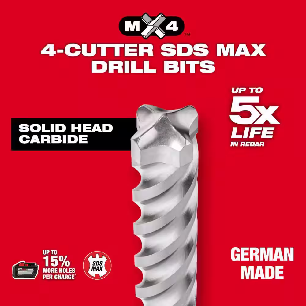 Milwaukee 3/8 in. x 12 in. 4-Cutter SDS-PLUS Carbide Drill Bit