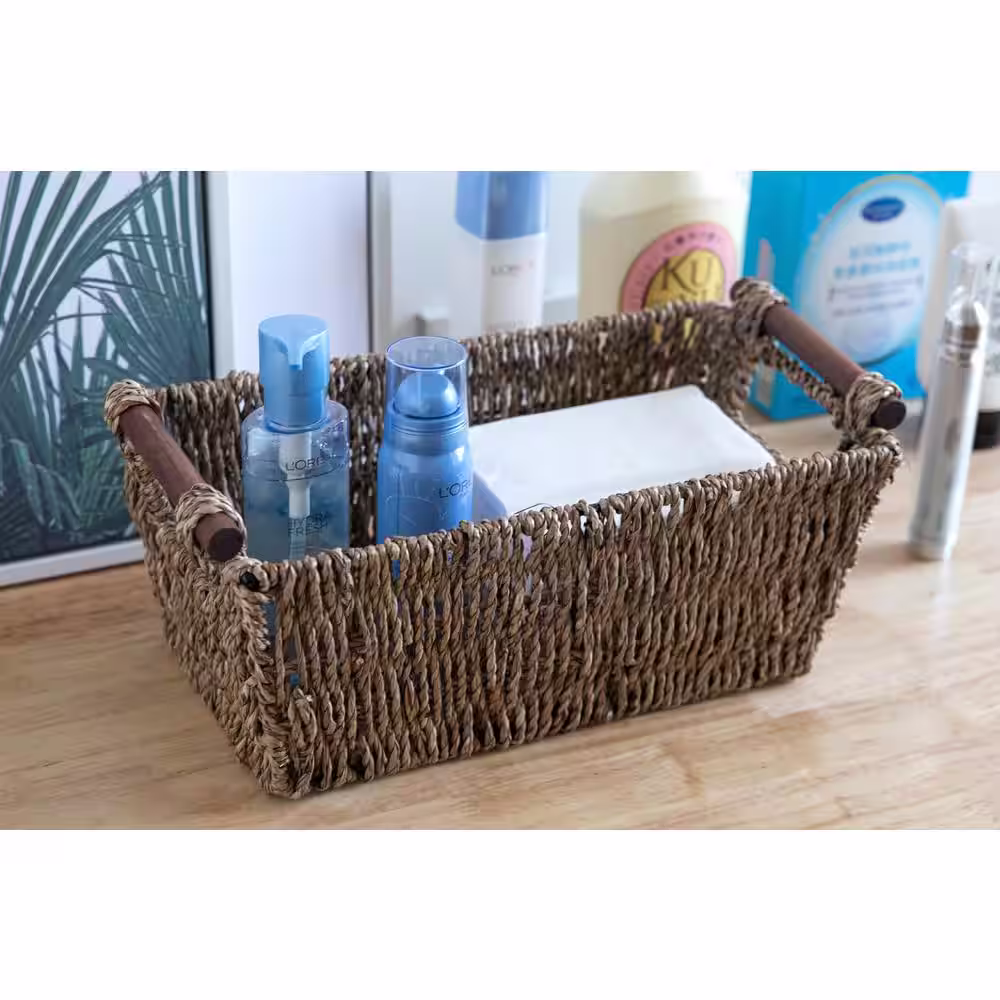 Vintiquewise 12.5 in. W x 5.25 in. H Seagrass Counter-Top Basket Great for Folded Paper Towel