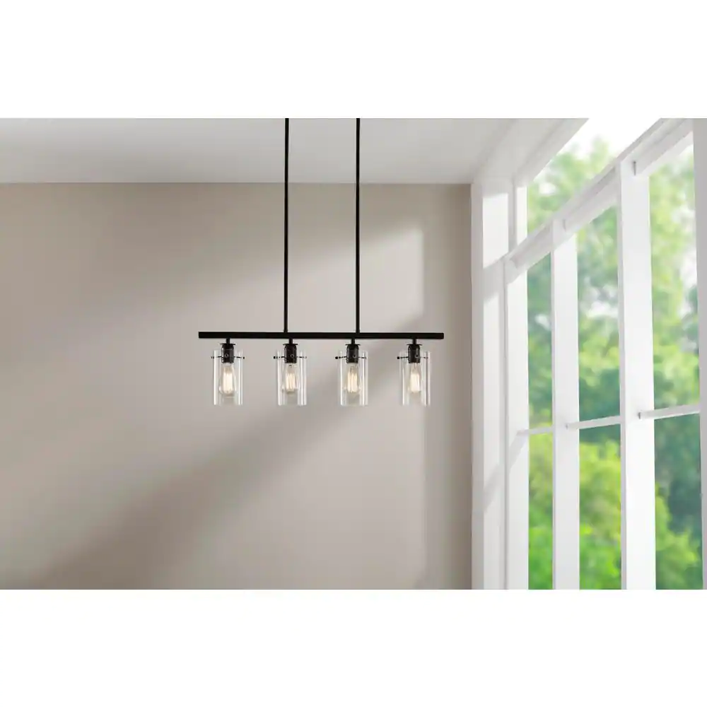 Hampton Bay Regan 4-Light Espresso Industrial Linear Chandelier with Glass Shades, Industrial Linear Kitchen Pendant Light