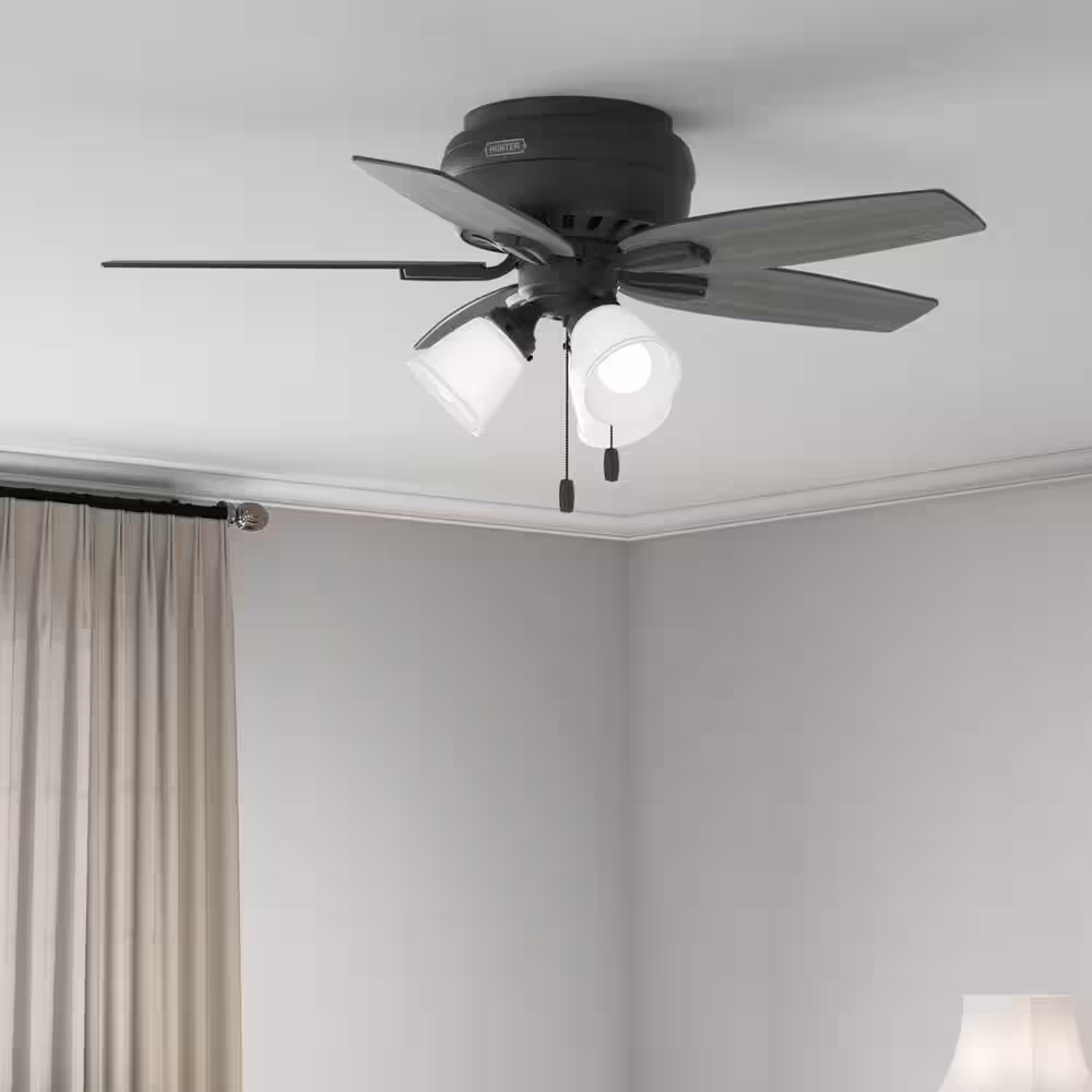 Hunter Newsome 42 in. Indoor Matte Black Ceiling Fan with Light Kit Included