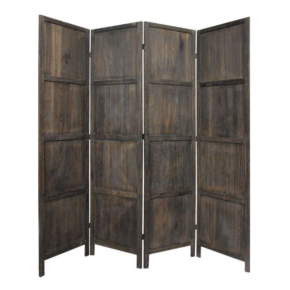 Benjara 79 in. Brown 4-Panel Screen Room Divider with Crossed Accents