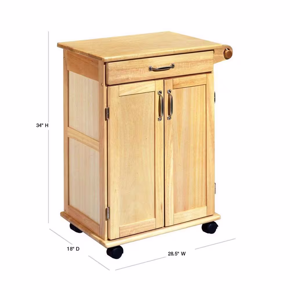 HOMESTYLES Natural Wood Kitchen Cart with Storage