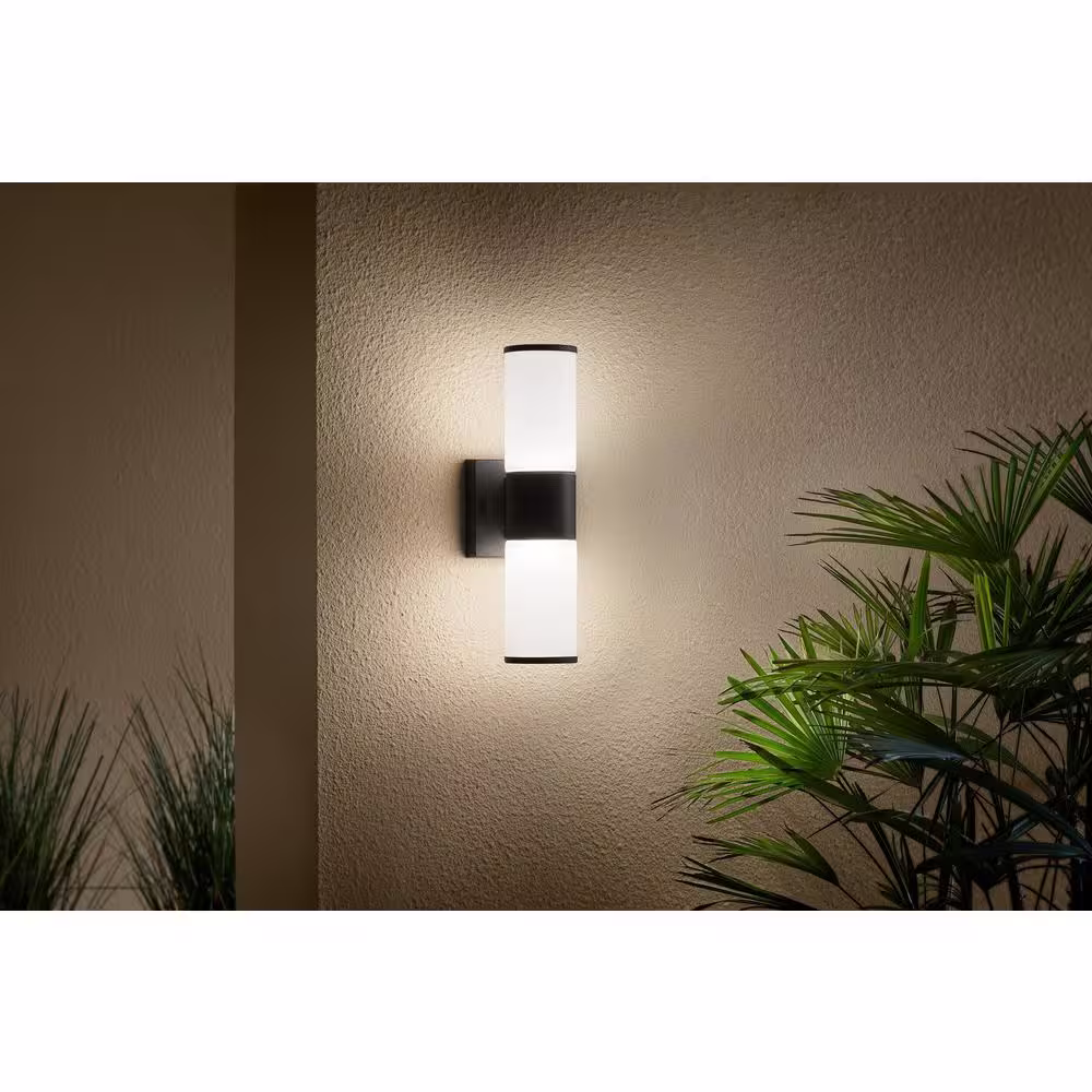 Hampton Bay Hartford Millennium Black Hardwired LED Smart Outdoor Cylinder Wall Light Powered by Hubspace