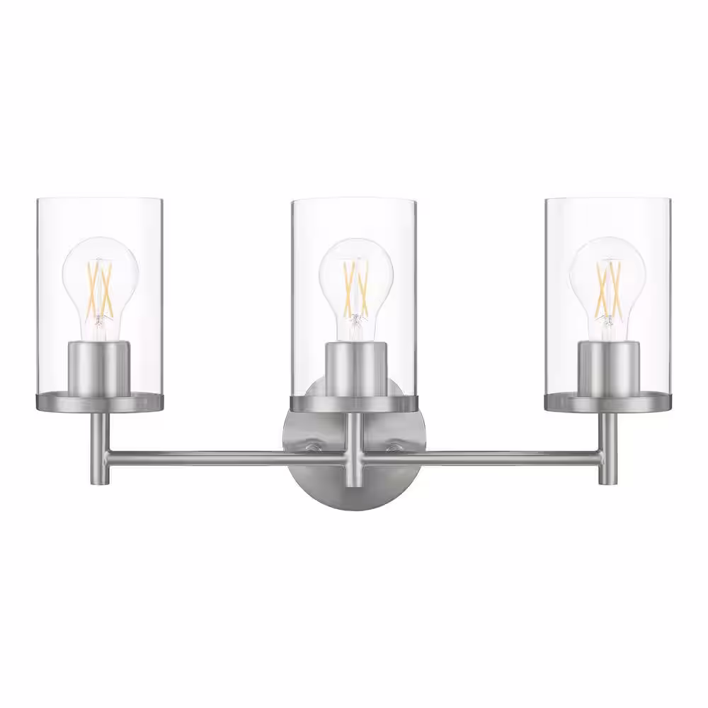 Hampton Bay Kinglet 20 in. 3-Light Brushed Nickel Vanity Light, Towel Bar, Towel Ring Paper Holder and Towel Hook Bath Set (5-Piece)