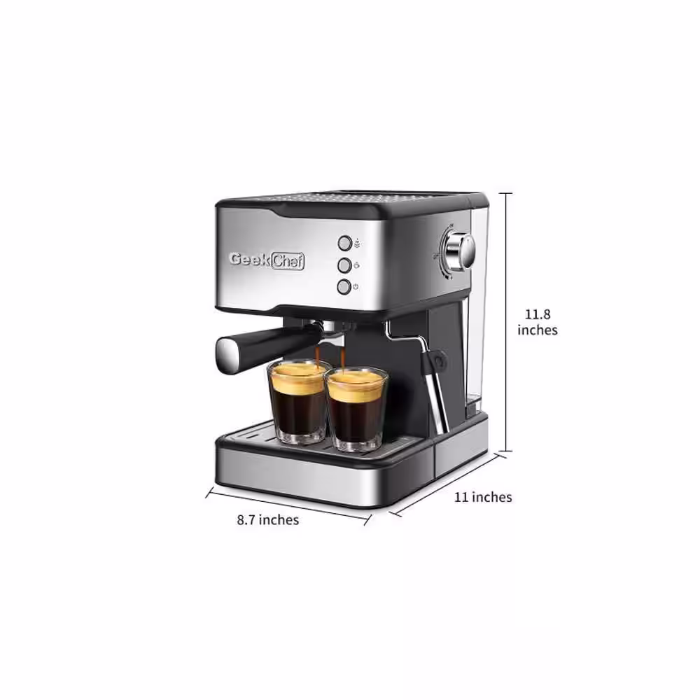 None 2-Cup Light Gray Espresso Machine with 1.5 L detachable transparent water tank