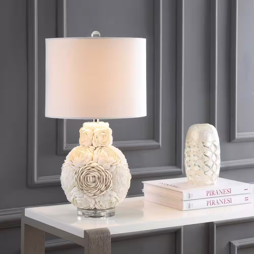 None Seashell Rosette 24 in. White LED Table Lamp