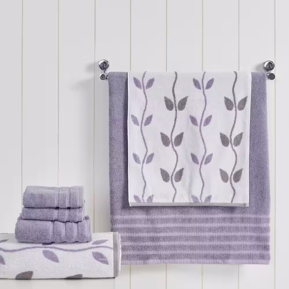 MODERN THREADS Grey Lavender 6-Piece Yarn Dyed Towel Set Organic Vines