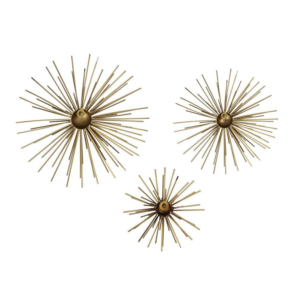 Stratton Home Decor Black and Gold Starburst Metal Wall Art (Set of 3)