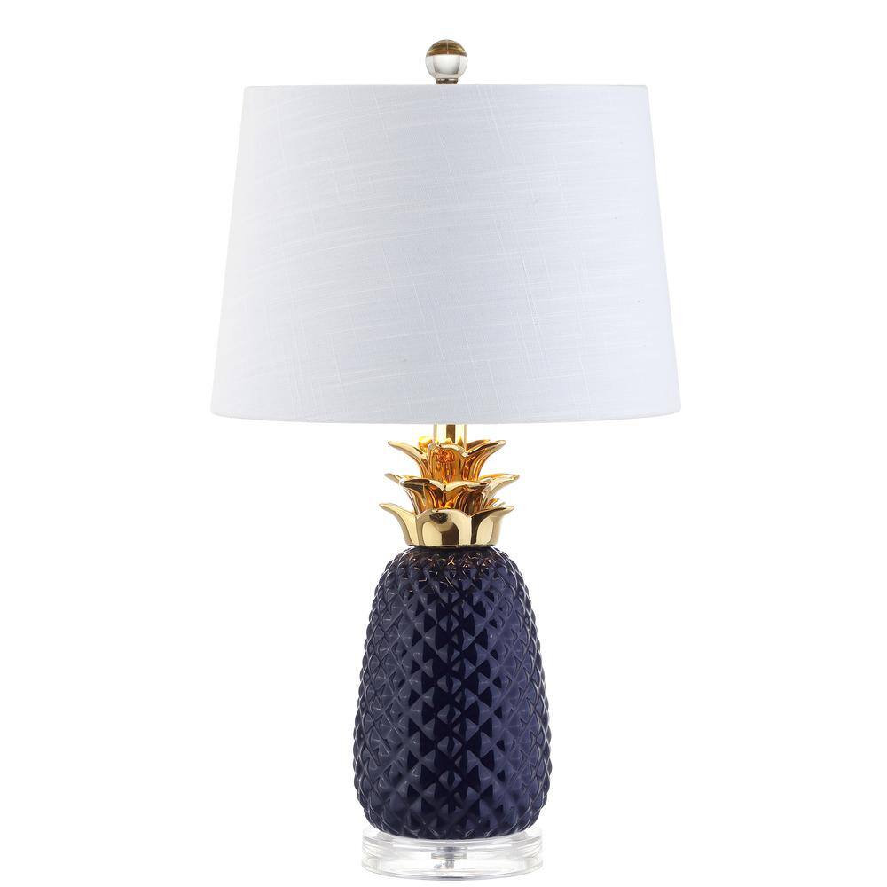 JONATHAN Y Pineapple 23 in. Navy/Gold Ceramic Table Lamp