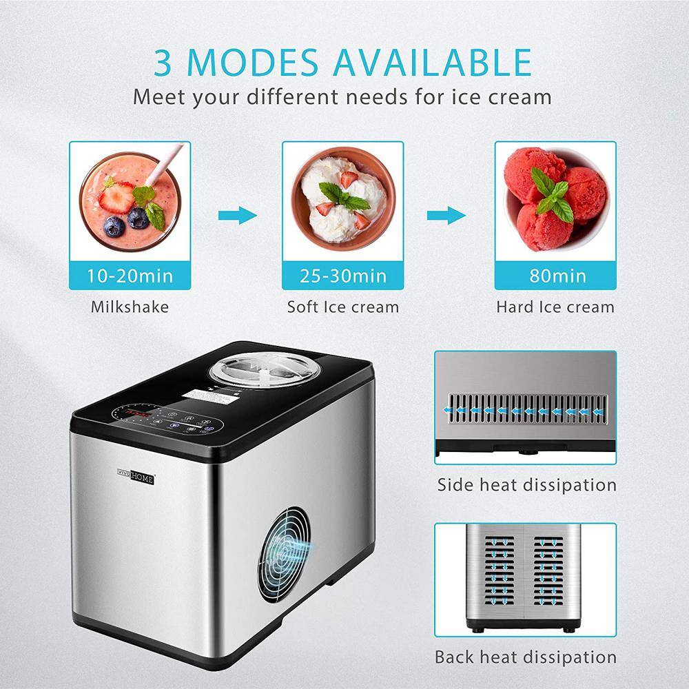 VIVOHOME Electric 1.6 Qt. Stainless Steel Automatic Ice Cream Maker with Compressor and LCD Display