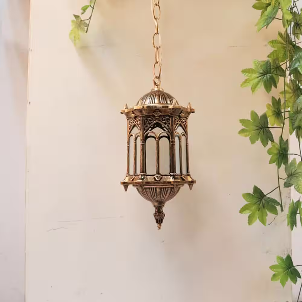 None 1-Light Modern Classic Indoor/Outdoor Bronze Waterproof Lantern Pendant Light with Glass Shade for Yard Garden