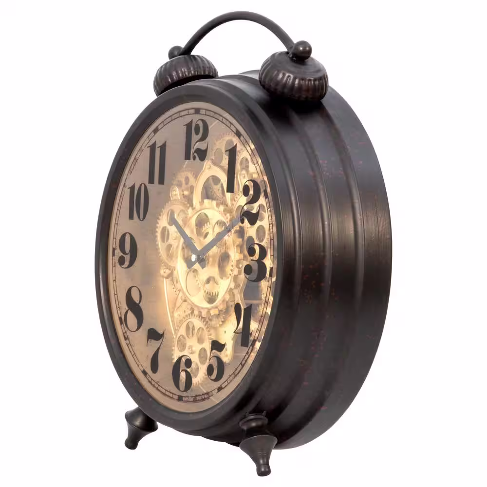 Yosemite Home Decor Black and Brass Gear Table Top Clock