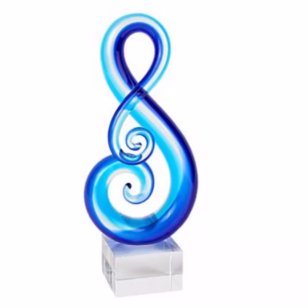 HomeRoots 12 in. Blue Stylish Light Blue Musical Clef Glass Sculpture