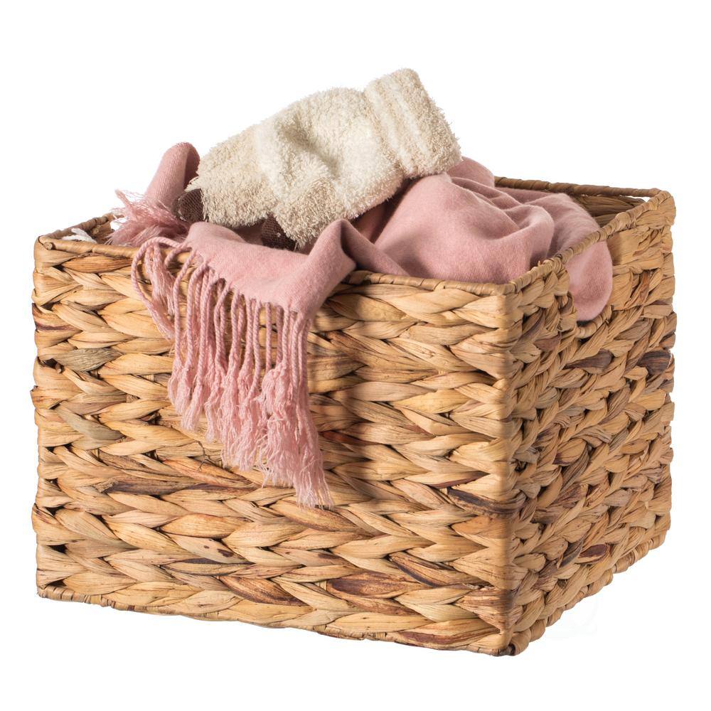 Vintiquewise Natural Decorative Woven Water Hyacinth Storage Basket for The Playroom, Bedroom, and Living Room