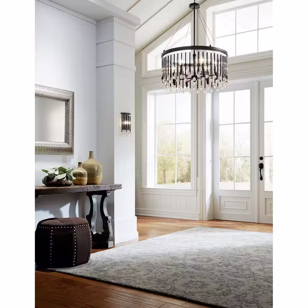 KICHLER Piper 24 in. 6-Light Espresso Contemporary Candlestick Circle Crystal Chandelier for Dining Room