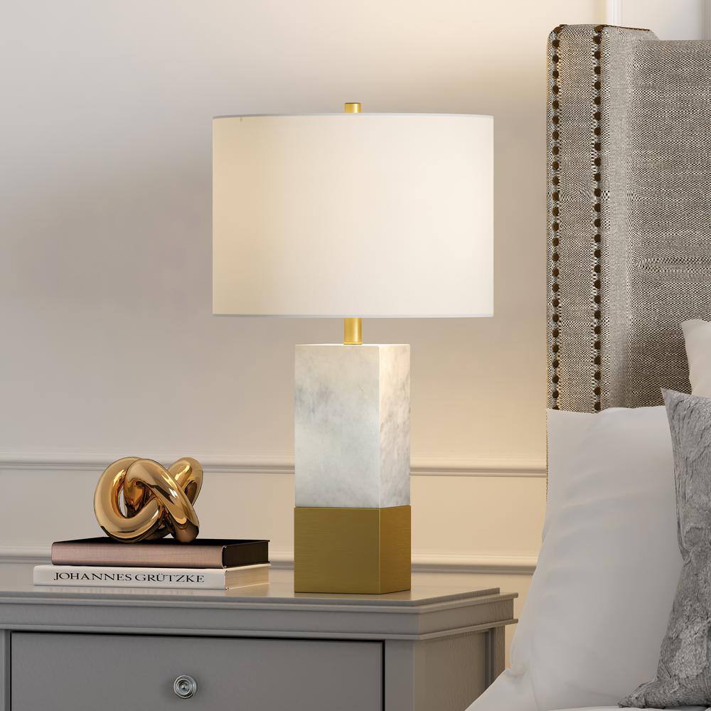 Meyer&Cross Lena 21-1/2 in. Golden Brass Table Lamp with Carrara Style Marble
