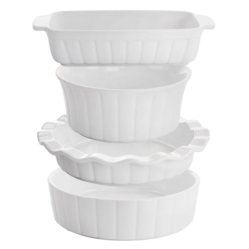 GIBSON ELITE Stoneware 4-Piece Gracious Dining Bakeware Set in White
