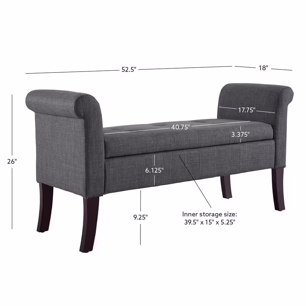 Linon Home Decor Erie Charcoal Storage Bench with Dark Espresso Legs