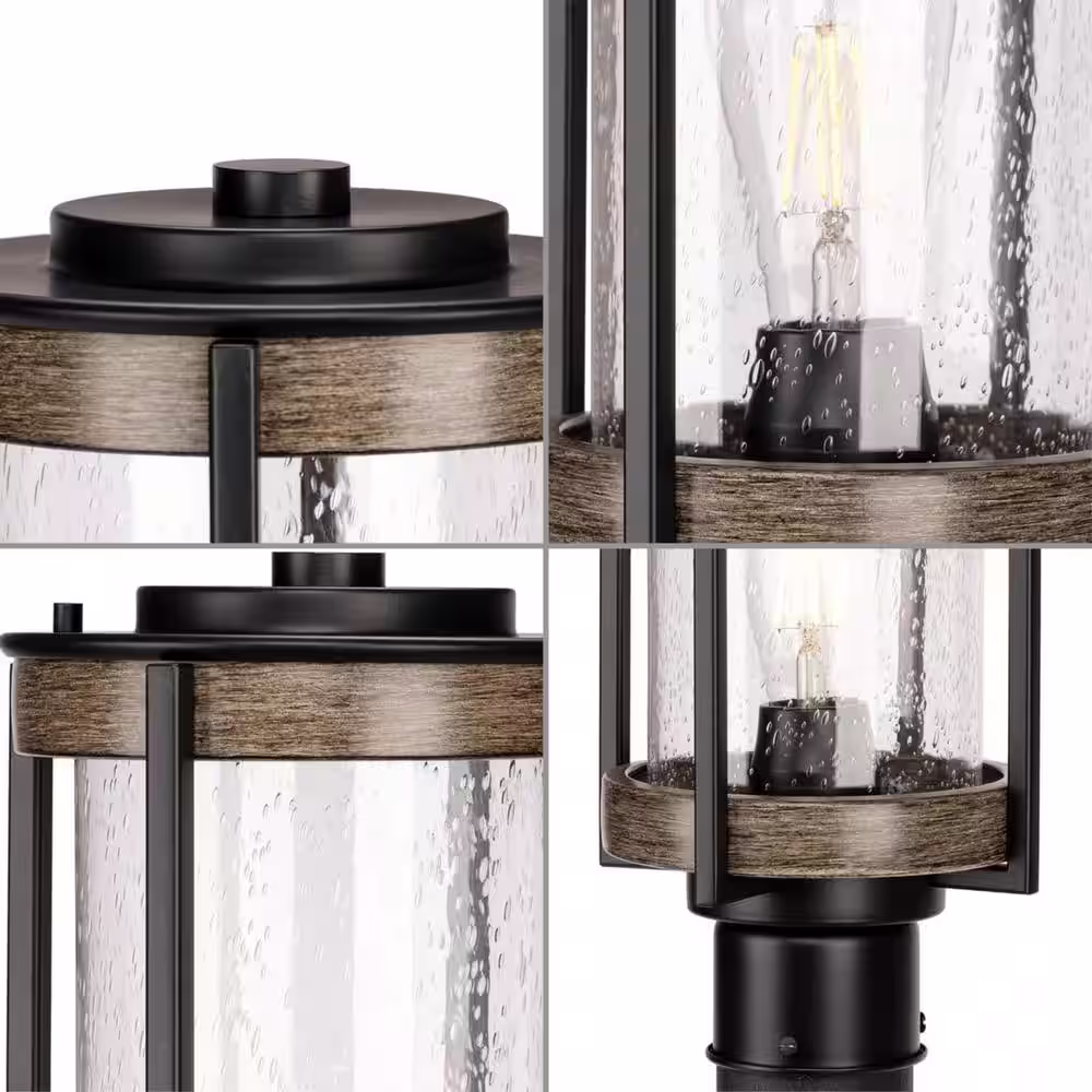 Progress Lighting Whitmire 1-Light Matte Black Outdoor Post Light with Clear Seeded Glass Shade Farmhouse Coastal