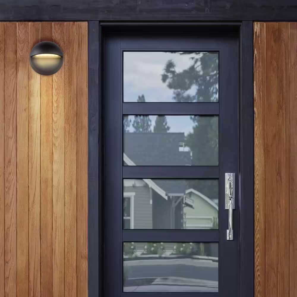 JONATHAN Y Orbe Small 6.25 in. Black Integrated LED Outdoor Metal/Glass Sconce