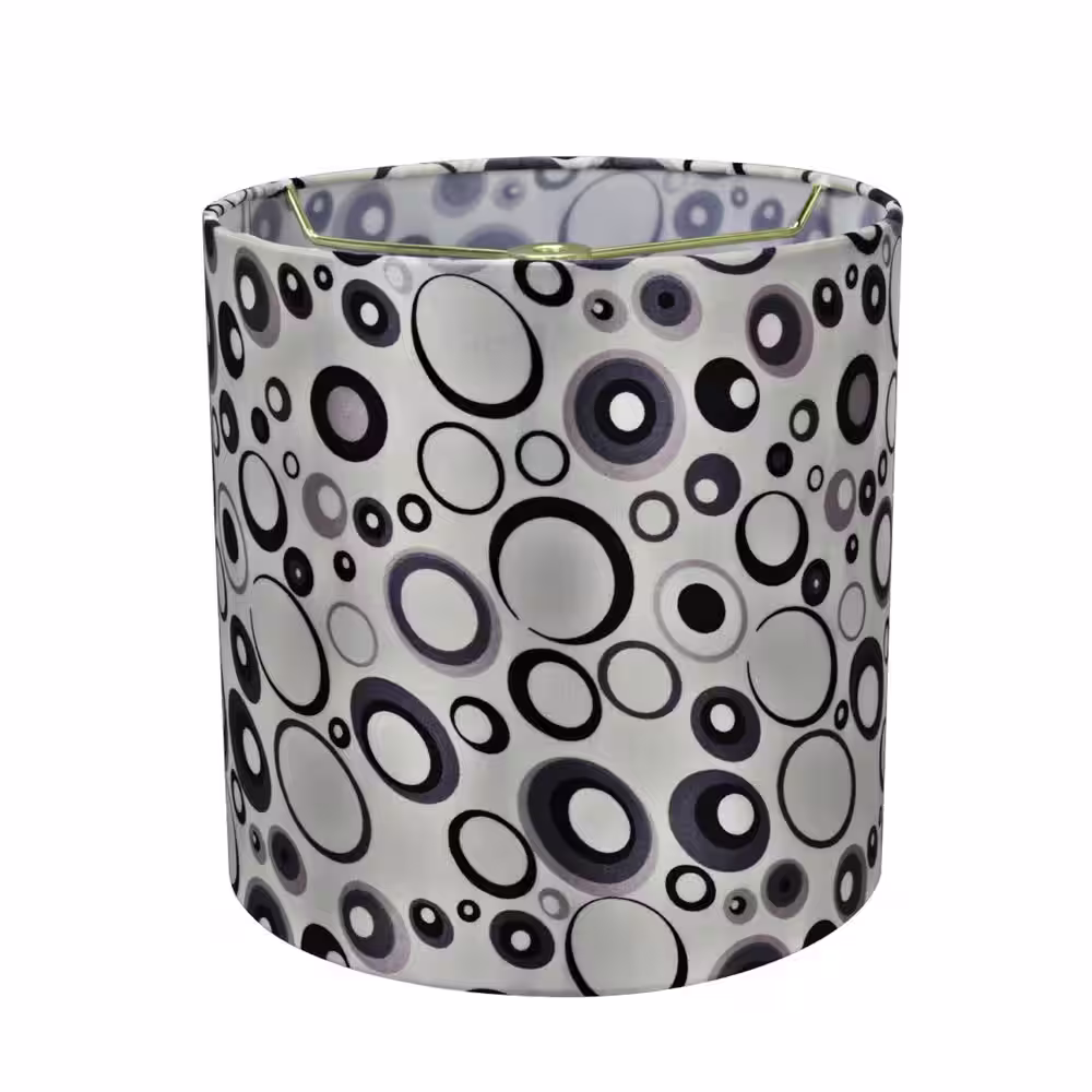 Aspen Creative Corporation 8 in. x 8 in. Off White with Grey Circle Design Drum, Cylinder Lamp Shade