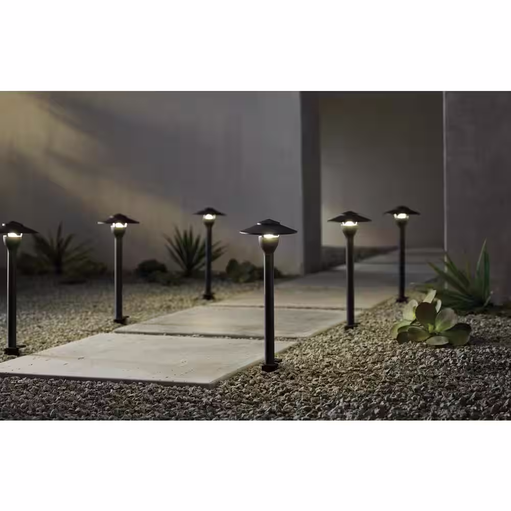 Hampton Bay 30-Watt Equivalent Low Voltage Integrated LED Black Outdoor Landscape Path Light Kit (6-Pack)