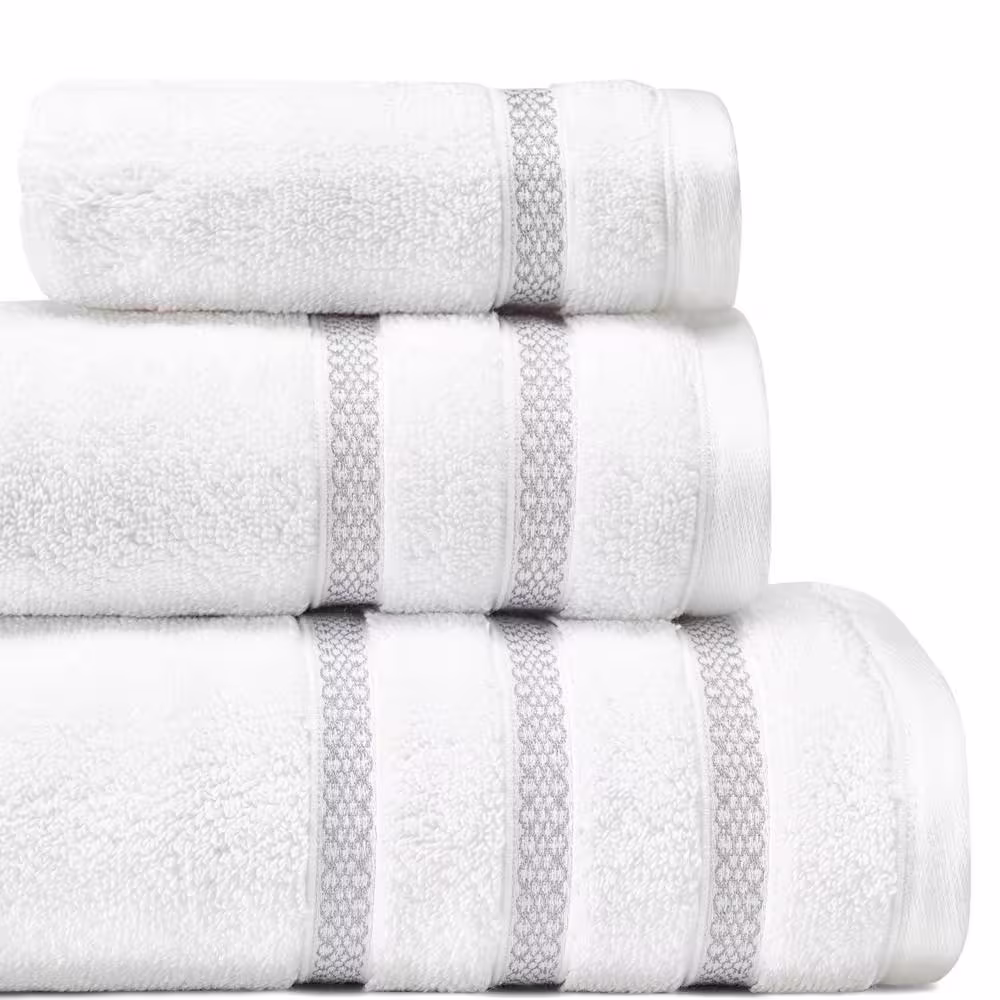 VERA WANG Textured Trellis Grey Cotton 3-Piece Towel Set