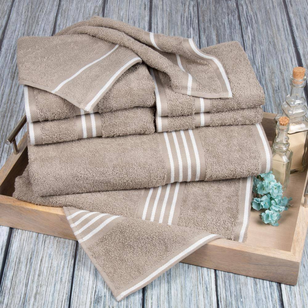 None 8-Piece Taupe 100% Cotton Bath Towel Set
