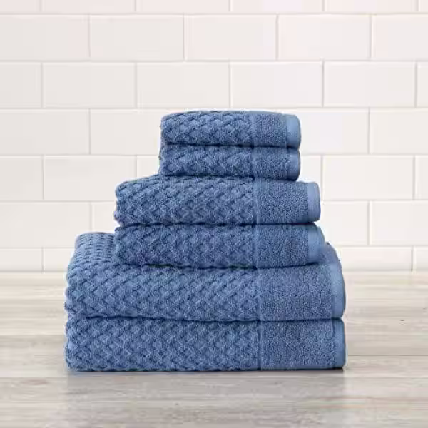 None 6-Piece Blue Diamond Cotton Bath Towel Set (2-Bath Towels 2-Hand Towels and 2-Washcloths)