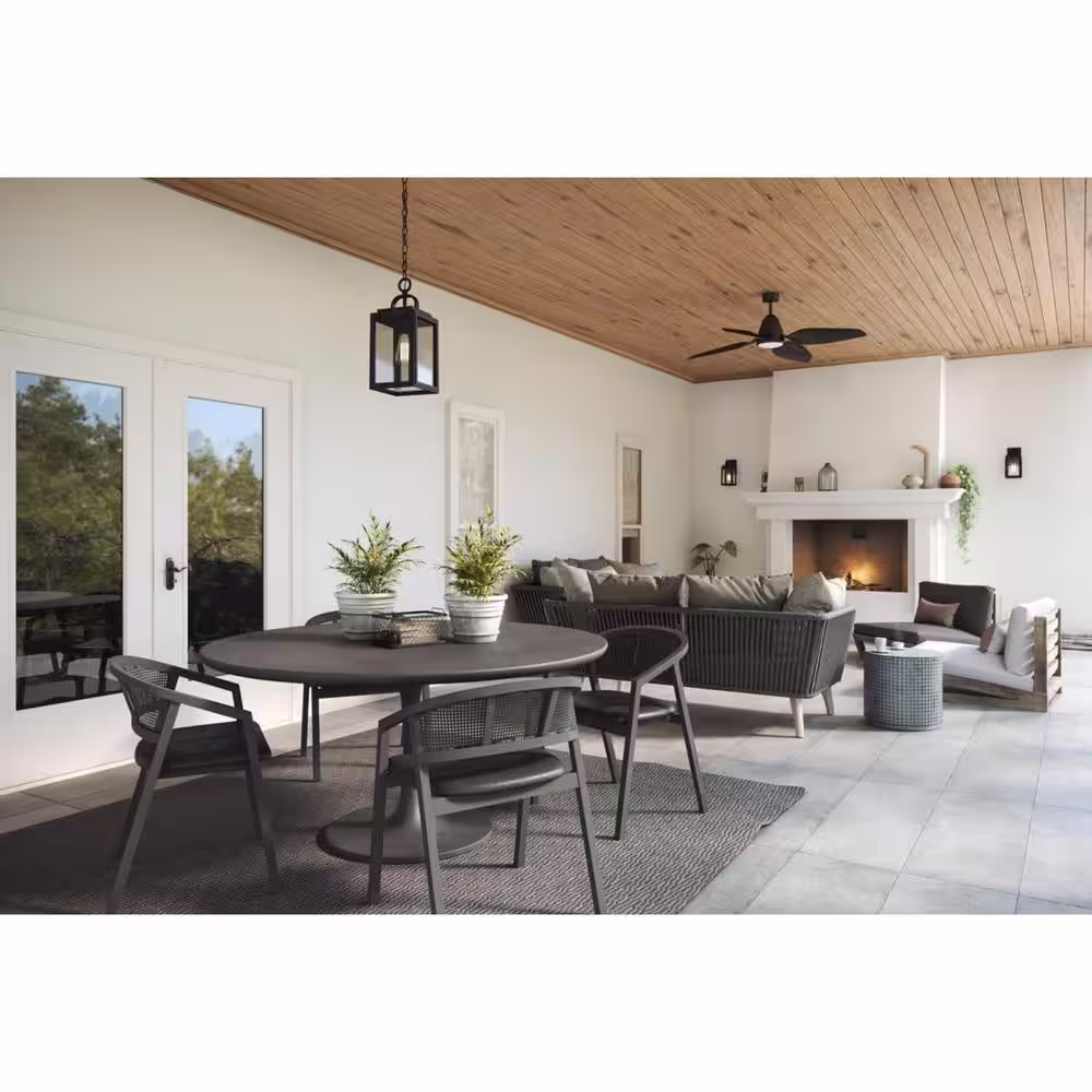 Progress Lighting Grandbury Collection 1-Light Textured Black Clear Glass Farmhouse Outdoor Hanging Lantern Light