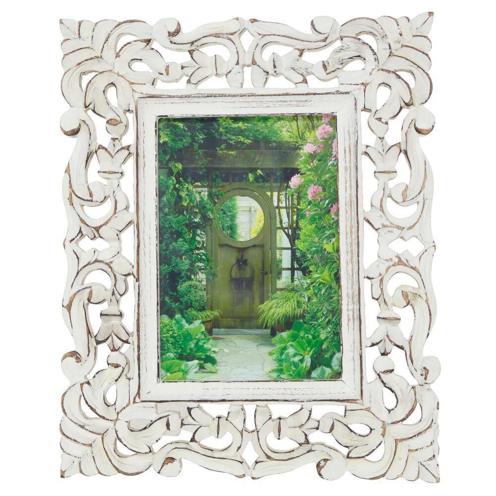 Litton Lane White Wood Farmhouse Photo Frame 11 in. x 9 in.