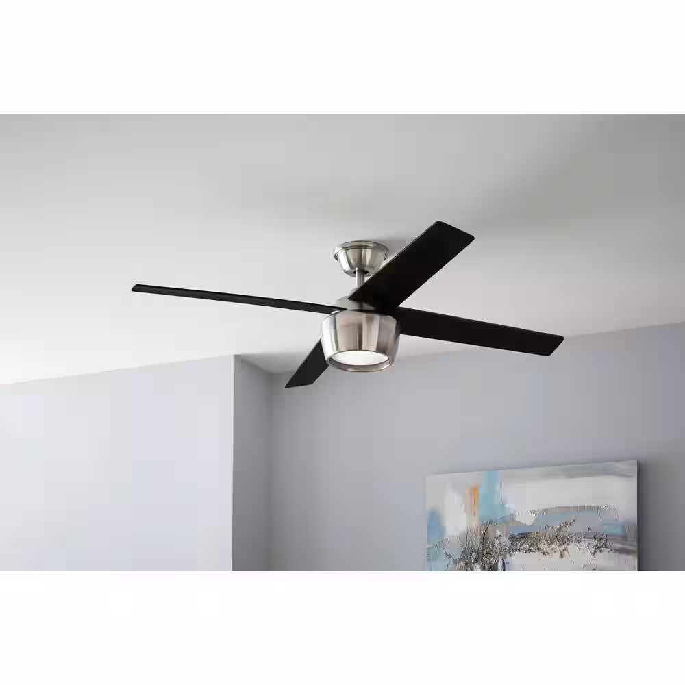 Hampton Bay Havenstone 52 in. Integrated LED Indoor Brushed Nickel Ceiling Fan with Light and Remote Control