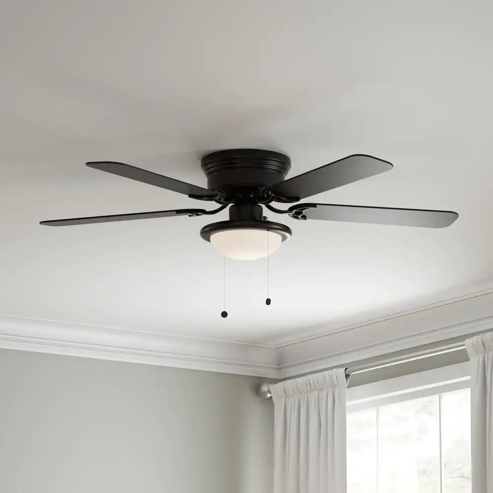 None Hugger 52 in. LED Indoor Black Ceiling Fan with Light Kit