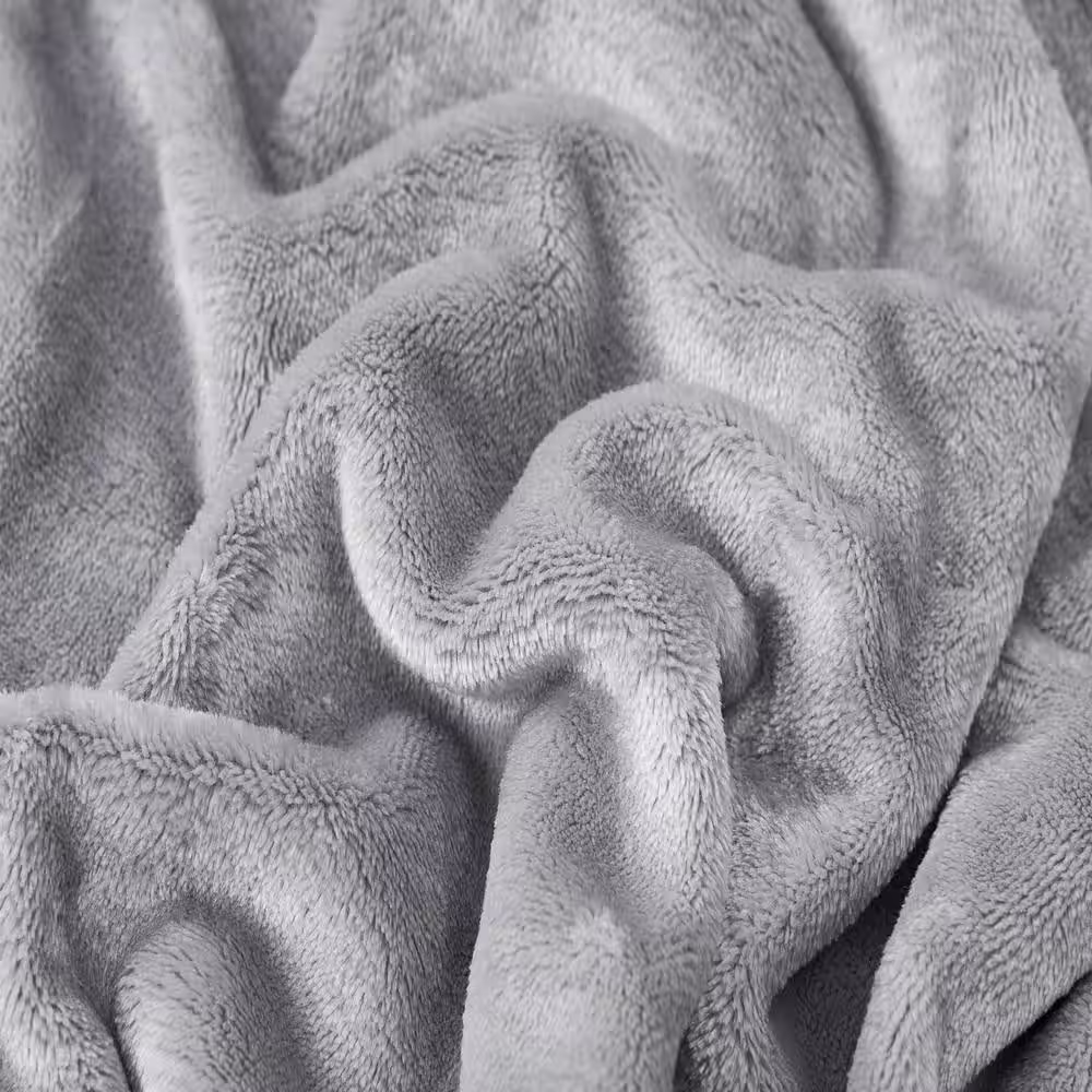 Nautica Solid Ultra Soft Plush Anti-Bacterial Light Gray Microfiber Full/Queen Blanket