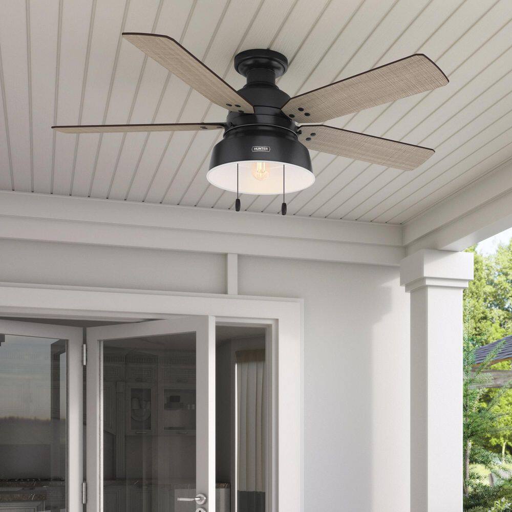 Hunter Mill Valley 52 in. LED Indoor/Outdoor Low Profile Matte Black Ceiling Fan with Light