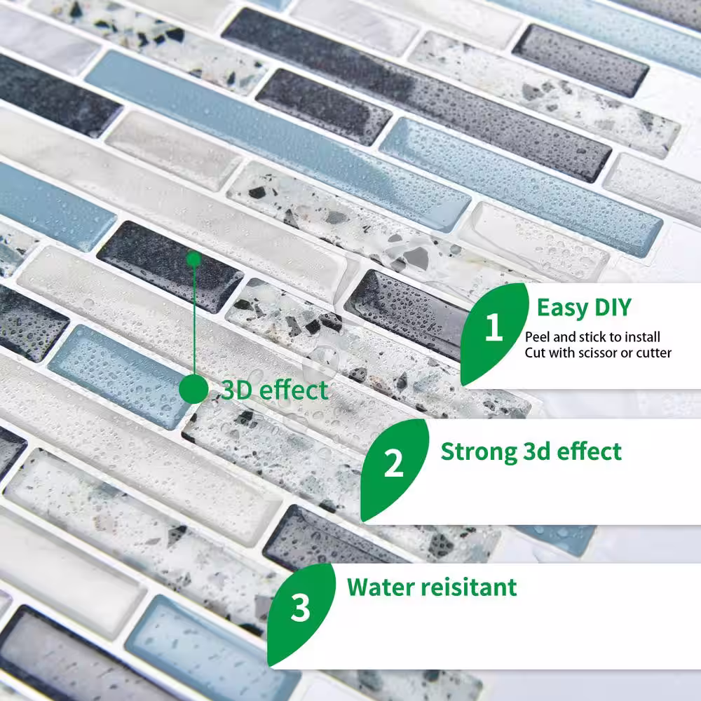 Art3d Staggered Tea/Black 12 in. x 12 in. Vinyl Peel and Stick Tile Backsplash for Kitchen (10 sq. ft./Box)