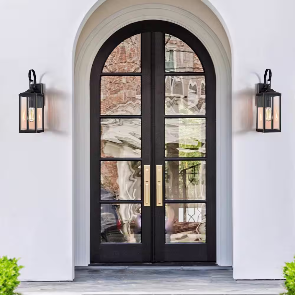 TRUE FINE Jefferson 19.3 in. 1-Light Large Black Hardwired Outdoor Wall Lantern Sconce