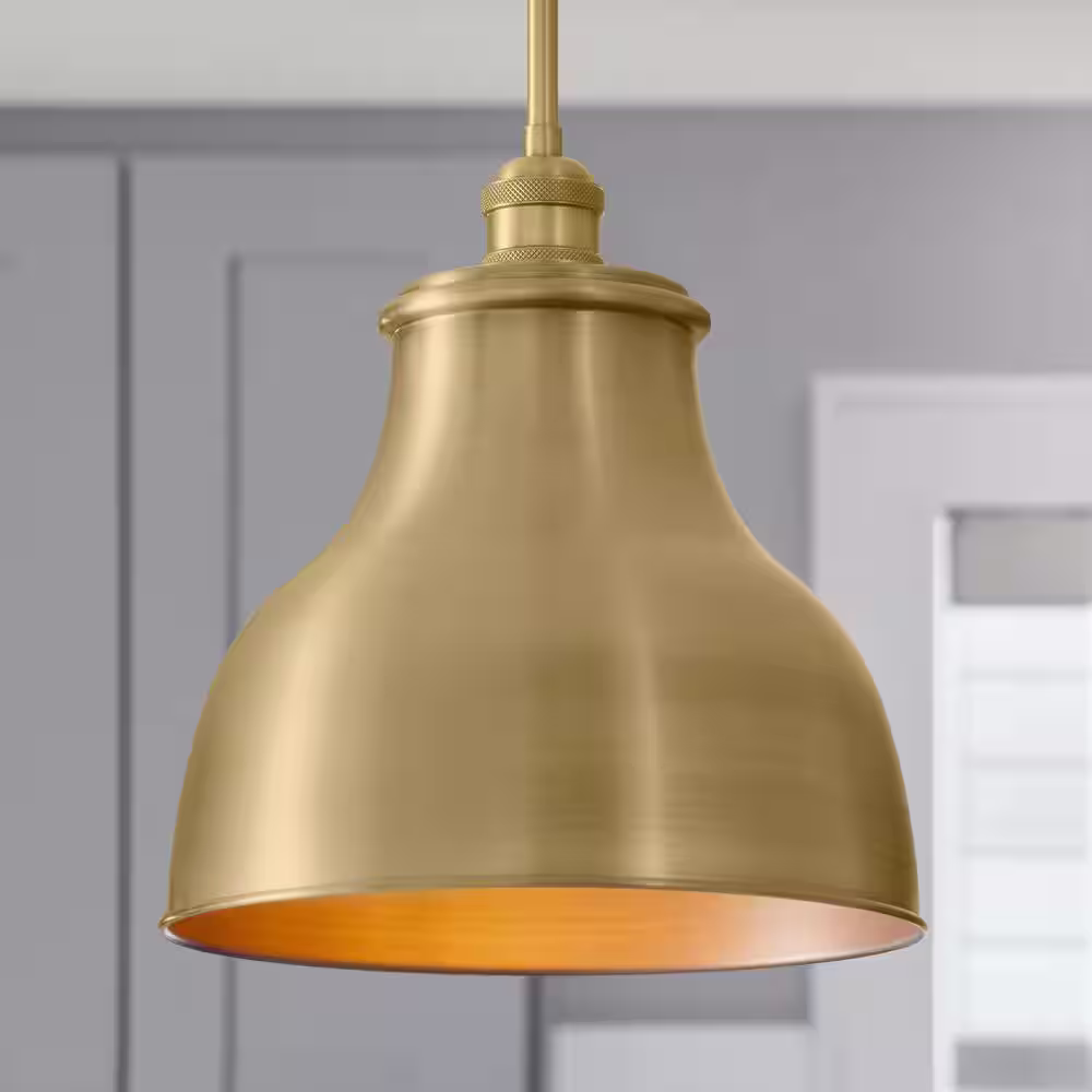 None 2-1/4 in. Large Brushed Gold Metal Bell Pendant Light Shade