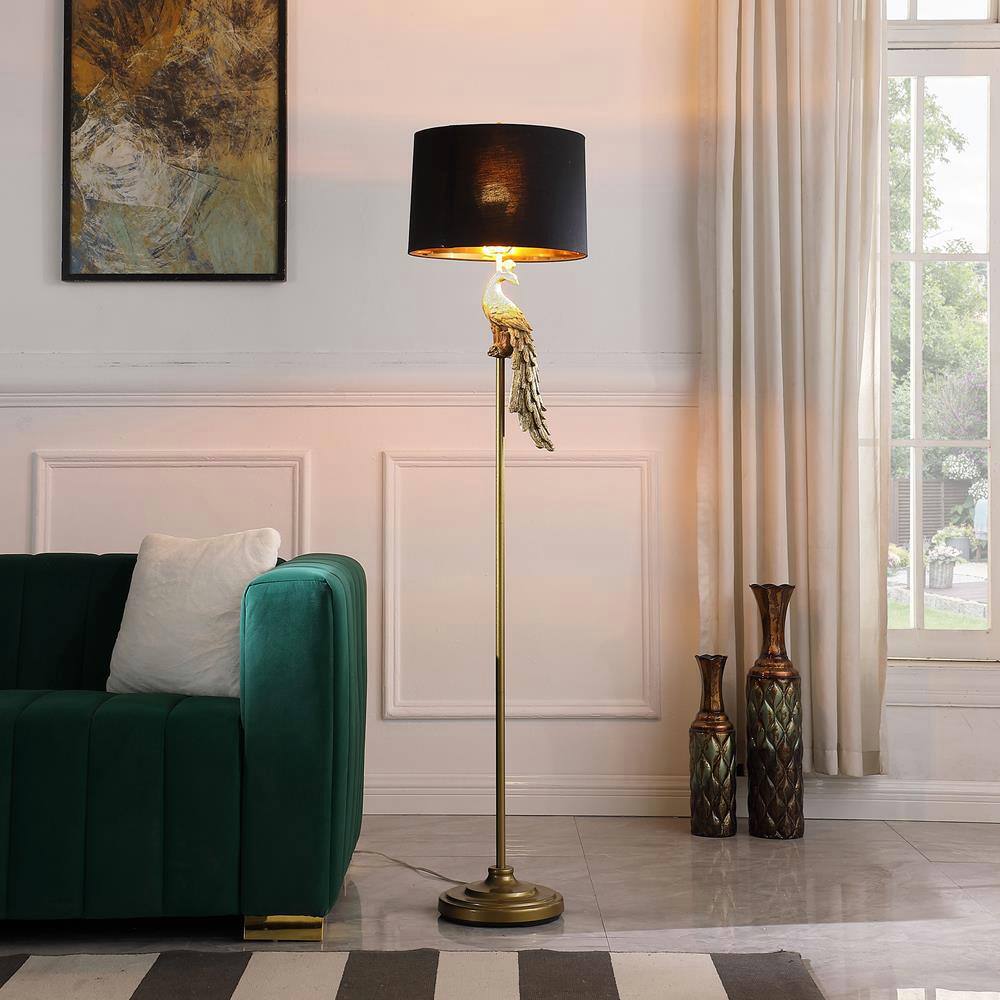 ORE International 64.5 in. Modern Elegance Polyresin Golden Peacock on a Pedestal Standard Floor Lamp