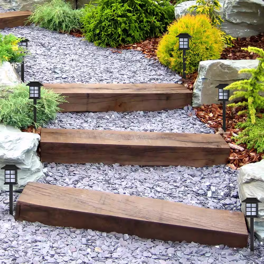 Pure Garden Black Outdoor Lantern Solar Landscaping Light (Set of 6)