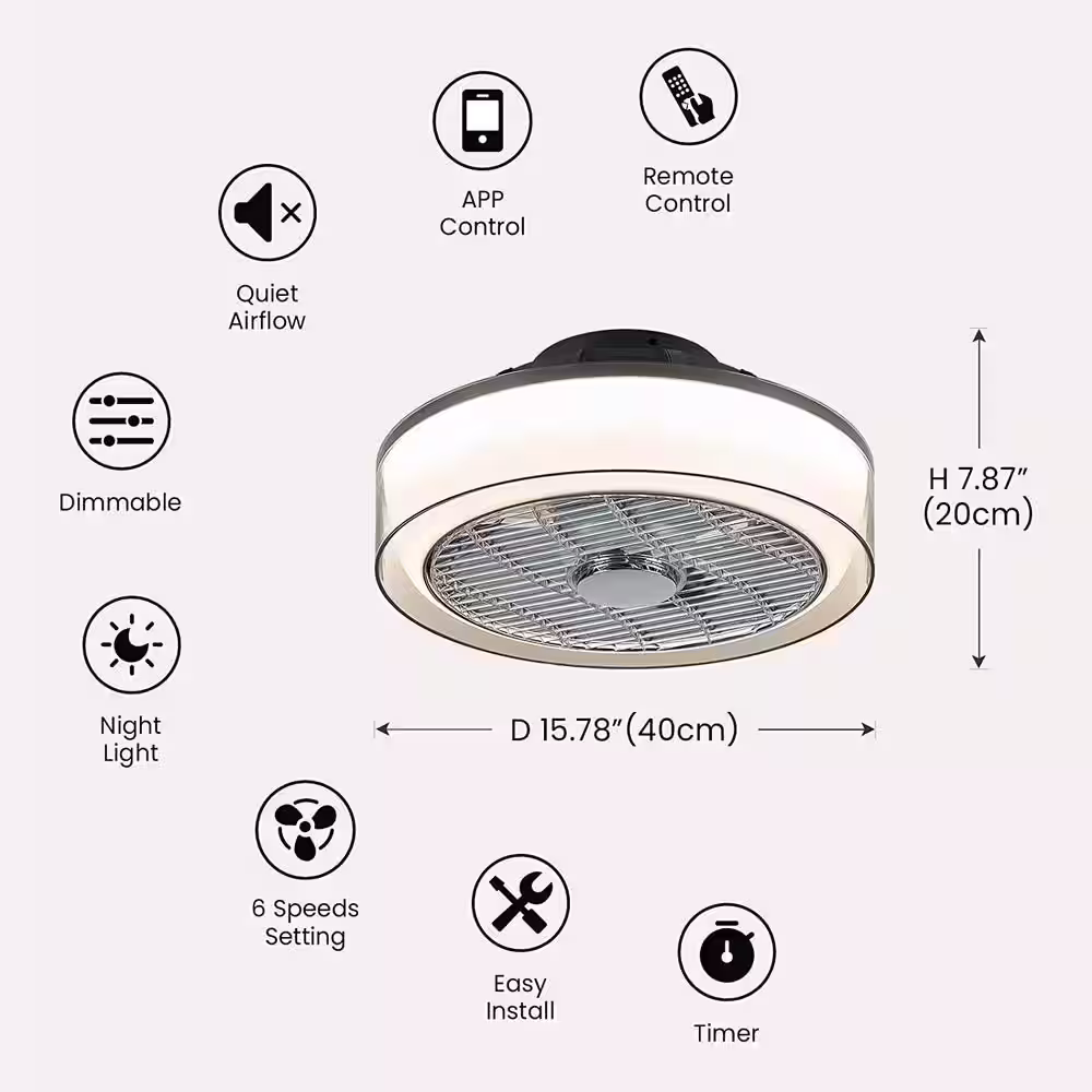 None 16 in. Modern Dimmable Integrated LED Indoor Smoky Gray Smart Enclosed Ceiling Fan with Remote