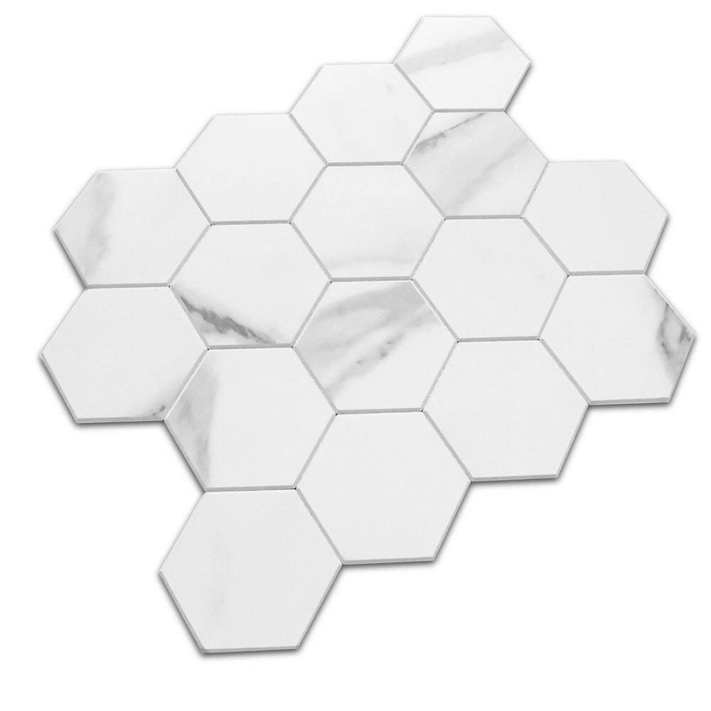 None Lisbon Carrara Honeycomb 10.82 in. x 12.8 in. 4 mm Stone Peel and Stick Backsplash Tile (6.38 sq. ft./8-Pack)
