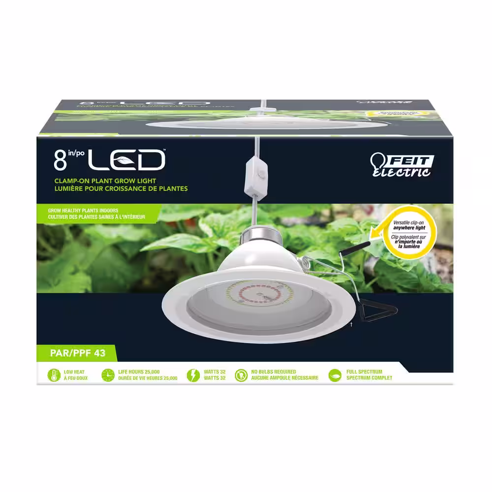 Feit Electric 8 in. 32-Watt Clamp Mount White Full Spectrum LED Non-Dimmable Indoor Plant Grow Light, Cool White