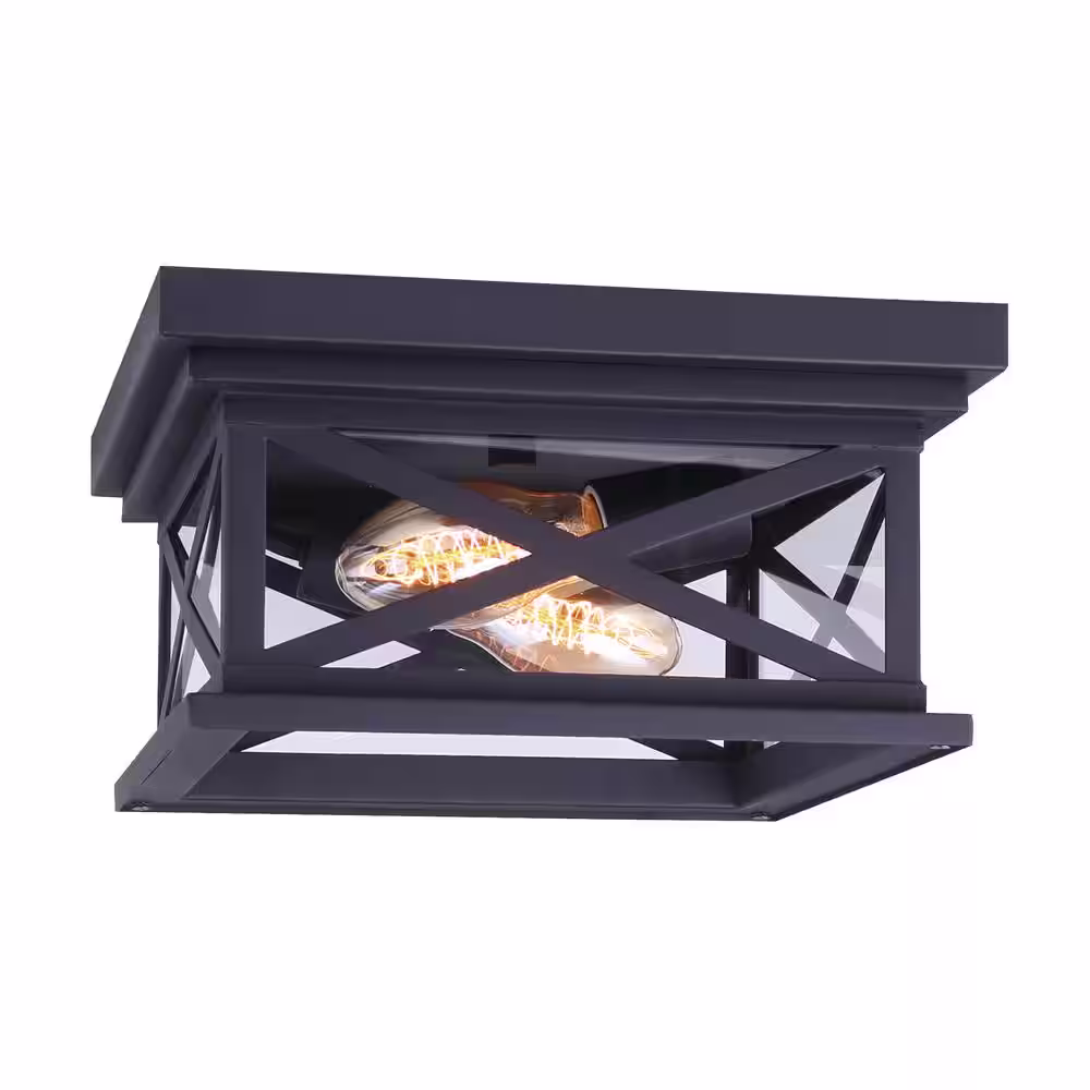 CANARM Elm 2-Light Black Outdoor Flush Mount Light