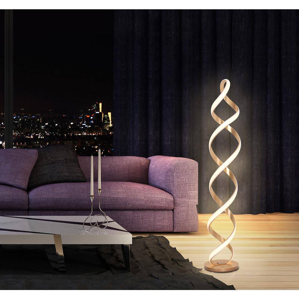 ARTIVA Infinito II 61 in. Anodized Gold 68-Watt Unique Modern LED Floor Lamp with Remote Dimming