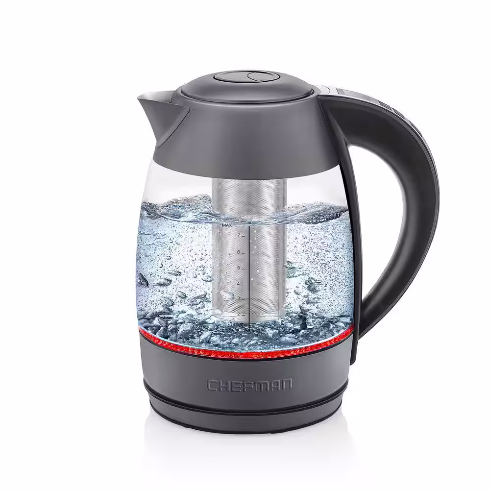 Chefman 7 Cup 1500-Watt Grey Electric Glass Kettle with Digital Controller and Rapid 3 Minute Boil Technology