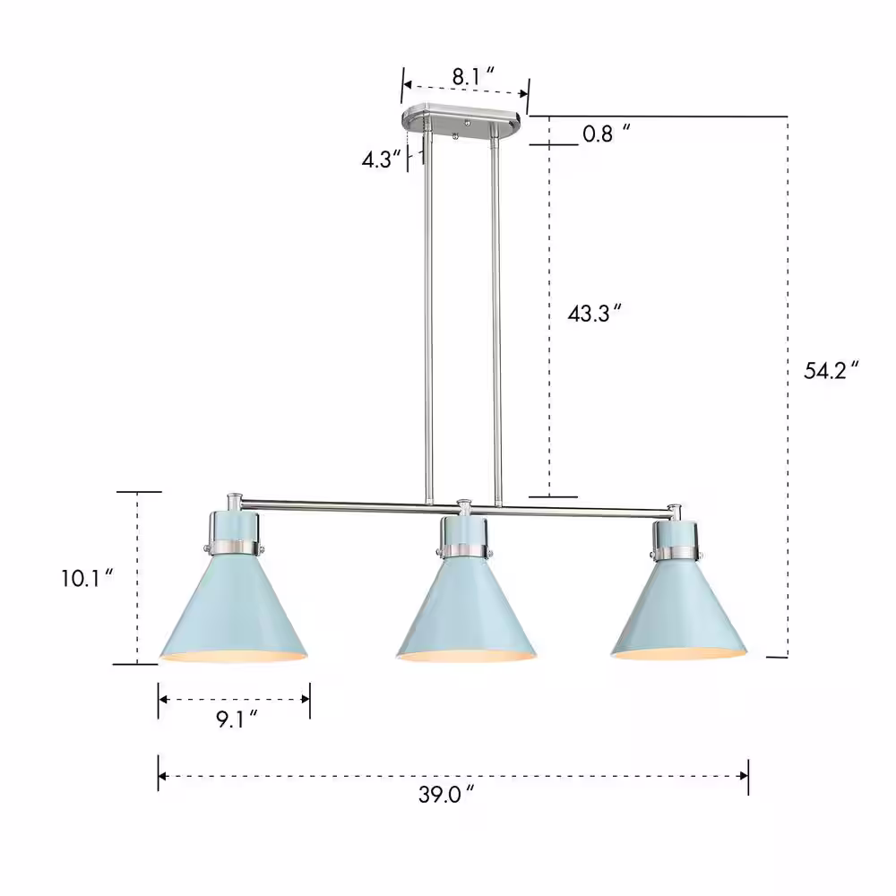 JAZAVA 3-Light Standard Shade Island Blue and Brushed Nickel Pendant Chandelier Light