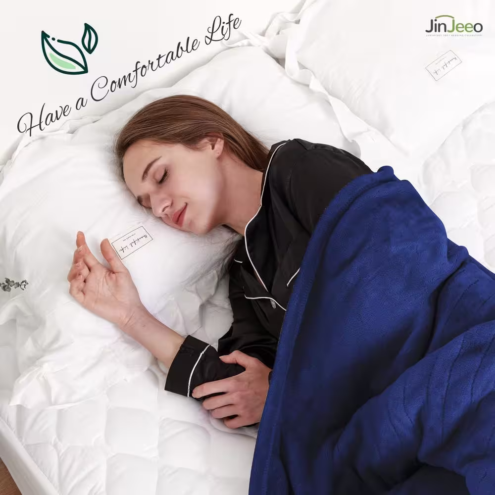 None Navy Flannel Heated Throw Electric Blanket